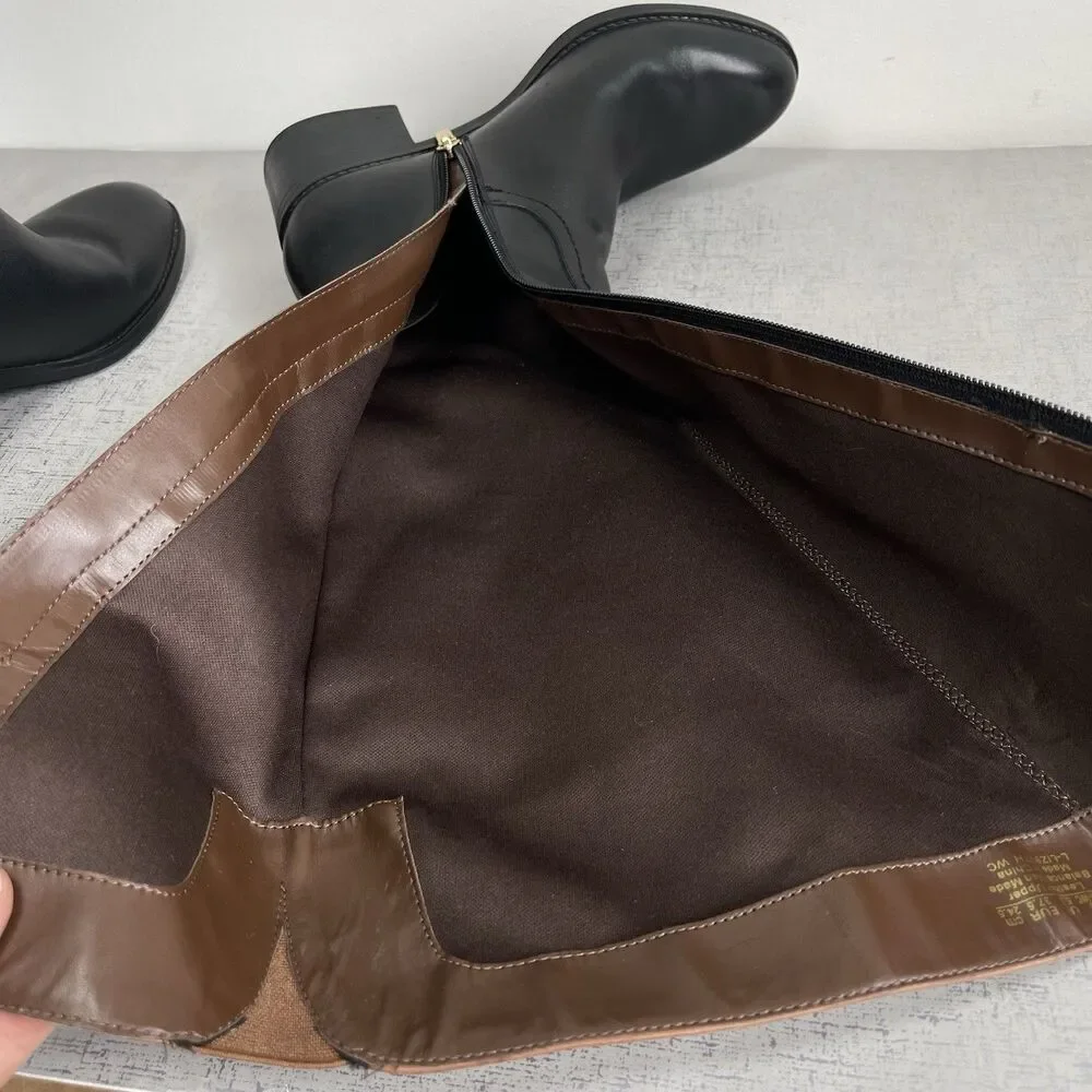 Franco Sarto Women's Black Brown Leather Tall‎ Riding Boots 7.5 Wide Calf